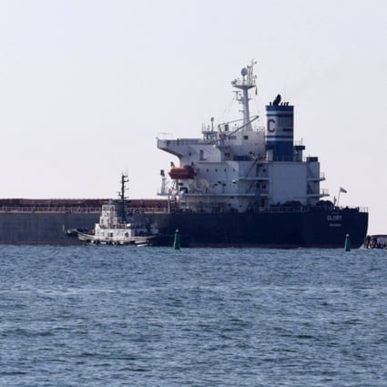MV Glory leaving the Ukrainian port of Chornomorsk in August 2022. The bulk carrier ran aground in the Suez Canal on Monday. Photo: AFP 