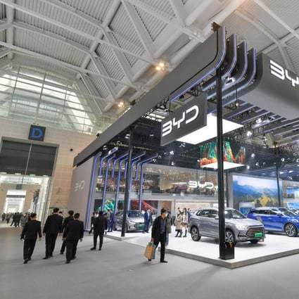 People visit the booth of Chinese carmaker BYD during the China Motor Show (Tianjin) in November 2022. Photo: Xinhua