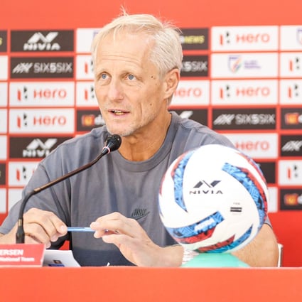 Hong Kong head coach Jorn Andersen talks to the media before his side’s Asian Cup qualifiers match against India. Photo: Handout