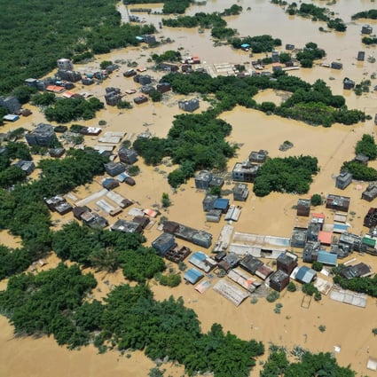 This aerial photo shows a flooded area after heavy rains in Yingde, Qingyuan city, in China’s southern Guangdong province, last year. Photo: AFP
