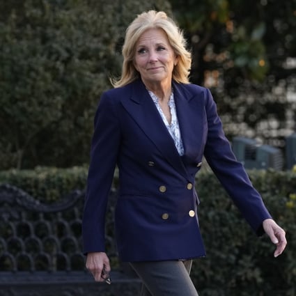 US First Lady Jill Biden walks out of the White House to board Marine One with husband President Joe Biden. Photo: AP 