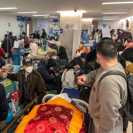 Patients wait on stretchers at Tongren hospital in Shanghai earlier this month. Photo: AFP