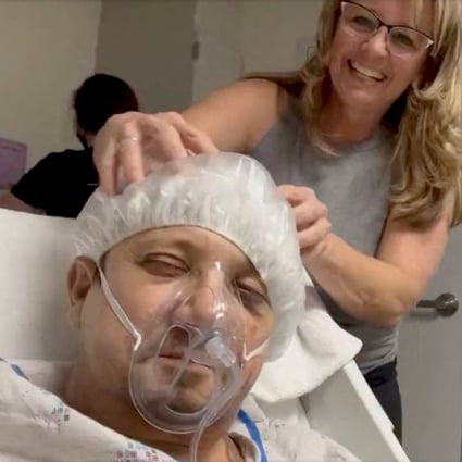 Actor Jeremy Renner gets his head massaged during hospital stay at an unknown location in footage obtained from social media on January 5. Photo: Jeremy Renner/Twitter via Reuters 