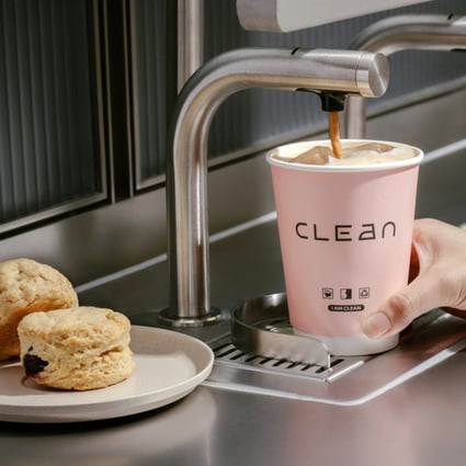 Siblings Bryan and Cynthia Lok have launched a futuristic tap-and-go coffee concept at Heath in Tsim Sha Tsui, Hong Kong, that dispenses oat milk-based drinks that can be paid for by Octopus smart card. Photo: Clean