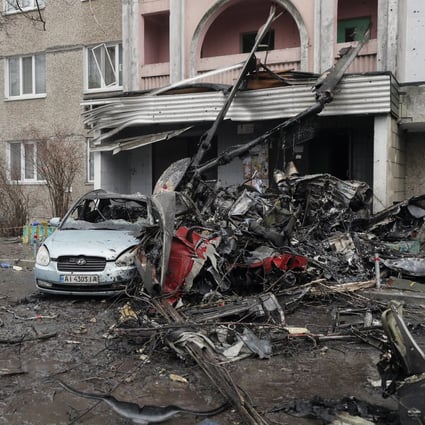 The helicopter crash in Brovary, near Kyiv, Ukraine. Photo: EPA-EFE
