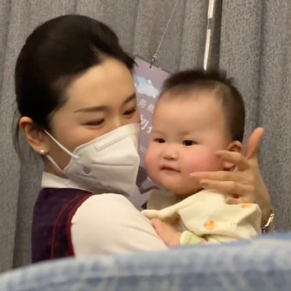 The unnamed stewardess was working on a Chinese domestic flight from Jilin to Chengdu when she intervened to help calm a passenger’s baby. Photo: SCMP composite/handout