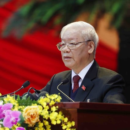 Communist Party of Vietnam general secretary  Nguyen Phu Trong at the party’s national congress in Hanoi in January 2021. Photo: VNA via Xinhua