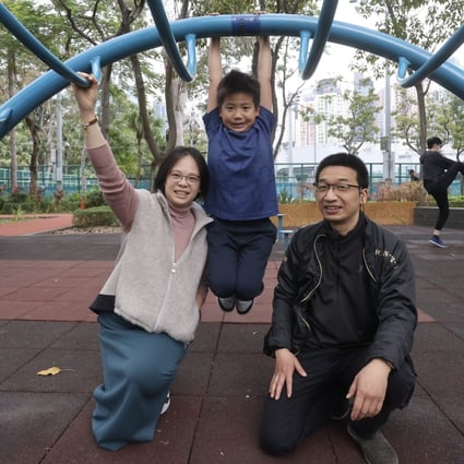 Hongkonger Tracy Chu with her family, son Ethan Ko, 10, and husband Gao Erqiang, at Victoria Park. They are spending their first Lunar New Year together in three years. Photo: Jonathan Wong