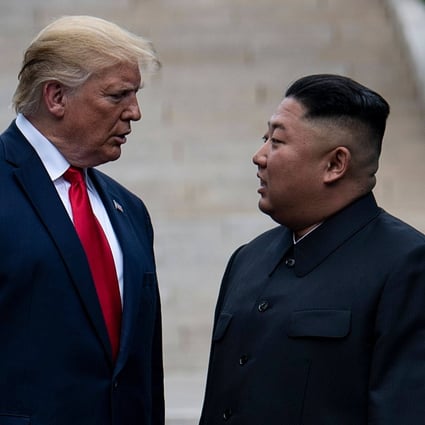 Then-US President Donald Trump and North Korean leader Kim Jong-un stand together in the demilitarised zone (DMZ) in Panmunjom in 2020. Photo: AFP