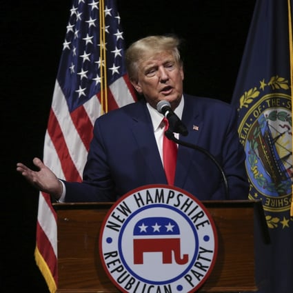 Former US president Donald Trump speaks during the New Hampshire Republican State Committee 2023 annual meeting in Salem, New Hampshire on Saturday. Photo: AP 