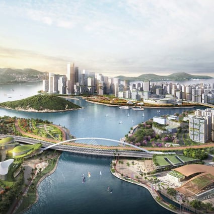 An illustration of the three artificial islands to be created for the Lantau Tomorrow Vision project. Photo: Handout