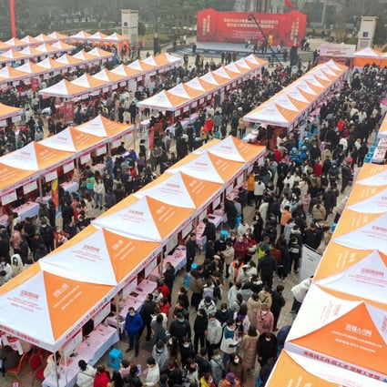 A job fair in Weinan city in northwest China’s Shaanxi province in early February. Photo: Xinhua
