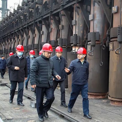 China’s Environment Minister Huang Runqiu (front right) conducts an inspection in Henan province to single out companies skirting pollution laws. Photo: Ministry of Ecology and  Environment
