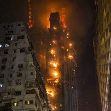 The fire at the Tsim Sha Tsui building site burned for about nine hours. Photo: Edmond So