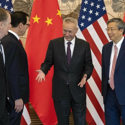Yi Gang, right, with Chinese Vice-Premier Liu He, US Treasury Secretary Steven Mnuchin and US Trade Representative Robert Lighthizer. Photo: AP