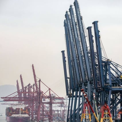 Gantry cranes operated by Hongkong International Terminals Limited (HIT)., a unit of CK Hutchison Holdings’ Hutchison Port Holdings at the Kwai Tsing Container Terminals in Hong Kong on Monday, March 13, 2023. Photo: Bloomberg.