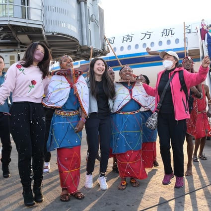 Chinese tourists at Jomo Kenyatta International Airport in Nairobi. They were part of the first tour group from China to Kenya since China resumed outbound group travel to 20 countries earlier this year. Photo: Xinhua