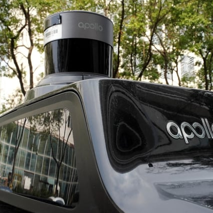The Apollo logo is seen on a car of Baidu’s driverless robotaxi service Apollo Go, in Wuhan, Hubei province, on February 24, 2023. Photo: Reuters