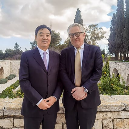 China’s special envoy Zhai Jun (left) meets the United Nations special coordinator for the Middle East peace process Tor Wennesland in Jerusalem on March 9. Photo: Chinese Ministry of Foreign Affairs