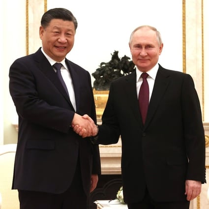 President Xi Jinping is welcomed by Russian President Vladimir Putin ahead of their meeting at the Kremlin. Photo: DPA


