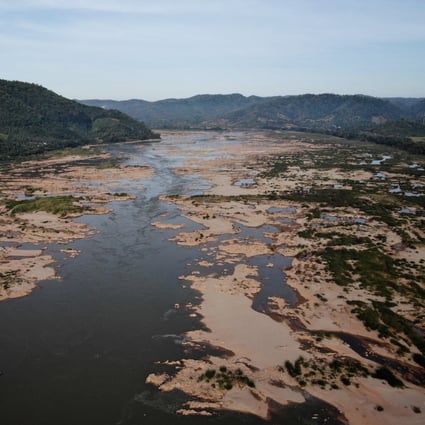 An aerial photo taken in 2019 shows the Mekong River in northeastern Thailand amid record low water levels blamed on drought and upstream dams. Photo: AFP