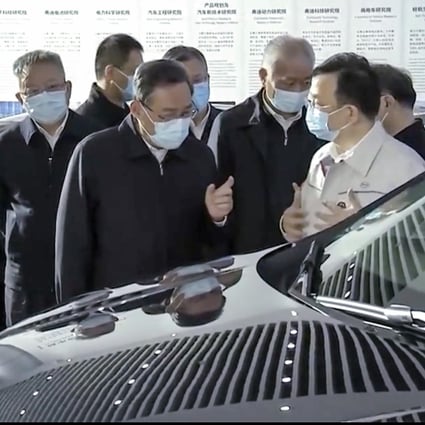 Chinese Premier Li Qiang visits electric car maker BYD during his trip in Hunan this week. Photo: CCTV