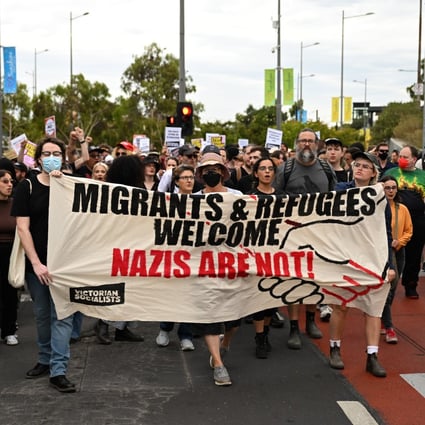 Activists from the Campaign Against Racism and Fascism at a recent protest against neo-Nazis in Melbourne. Photo: AAP/dpa