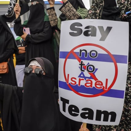 Protesters demand the Indonesian government reject Israel’s participation in the coming Fifa U20 World Cup which will be hosted by the country in six cities. Photo: EPA-EFE
