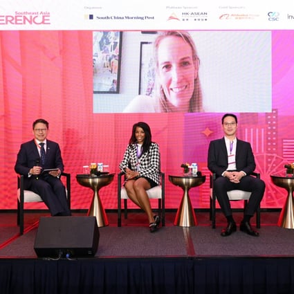 Eugene Tang, Business Editor SCMP; Oluchi Ikechi-D’Amico, strategy and transactions partner at EY Parthenon; Kai Wu, group chief revenue officer and general manager for APAC at Airwallex and Shayan Hazir - chief digital officer for Southeast Asia at HSBC, at the China Conference: Southeast Asia, in Singapore, on Wednesday. Photo: SCMP 