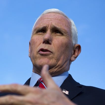 Former US vice-president Mike Pence speaks to reporters before an event at Washington and Lee University in Lexington, Virginia, on March 21. Photo: The Roanoke Times via AP
