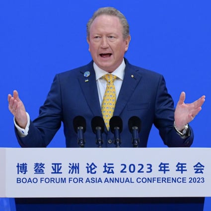 Australian billionaire Andrew Forrest during a speech at the Boao Forum for Asia Annual Conference 2023 in Boao, south China’s Hainan Province, on Thursday. Photo: Xinhua