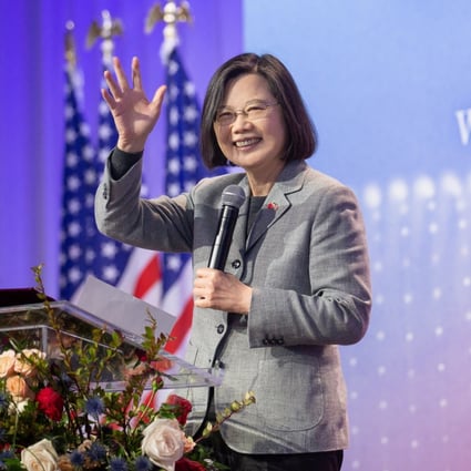 Taiwan’s President Tsai Ing-wen gestures while speaking during an event with members of the Taiwanese community in New York on Thursday. Photo: Taiwanese Presidential Office Handout via Reuters