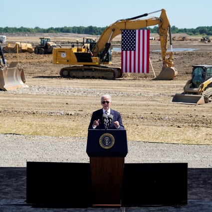 US President Joe Biden speaks about rebuilding American manufacturing at the groundbreaking of the new Intel semiconductor manufacturing facility in New Albany, Ohio, on September 9, 2022. Crumbling levels of business confidence and a persistently inverted Treasury yield curve are just some of the indicators that a recession is imminent. Photo: Reuters