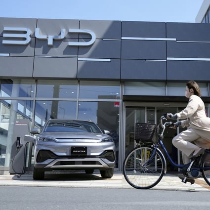 A BYD dealership in Yokohama near Tokyo. The Chinese carmaker is now the world’s largest seller of pure electric and plug-in hybrid cars. Photo: AP Photo