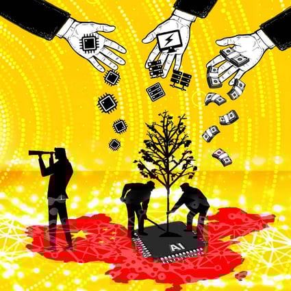 In the wake of ChatGPT’s bursting onto the scene, China is looking to artificial intelligence to reinvigorate its economy that is haunted by a debt mountain, coronavirus-related aftershocks and demographic challenges. Illustration: Henry Wong