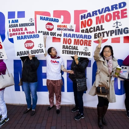 Demonstrators protests against Harvard University’s admission process at Copley Square in Boston, Massachusetts, on October 14, 2018. Since 2014, Students for Fair Admissions, an anti-affirmative action group, has been fighting a case against Harvard for an unfair admissions policy it says discriminates against Asian-Americans. Photo: Bloomberg