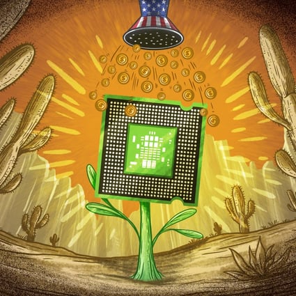 Taiwan Semiconductor Manufacturing Co’s chip fabrication plant in Phoenix, Arizona, has become the most visible example of the impact of Washington’s newly muscular industrial policy in recent years. Illustration: Lau Ka-kuen