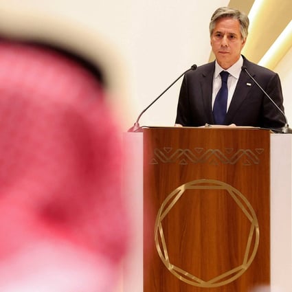 US Secretary of State Antony Blinken takes part in a joint press conference with the Saudi foreign minister Prince Faisal bin Farhan, in Riyadh, on June 8. Photo: AFP 