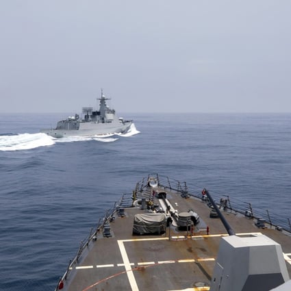 The USS Chung-Hoon observes a Chinese PLA Navy ship conduct what it called an “unsafe” manoeuvre in the Taiwan Strait on June 3, in which the Chinese ship cut sharply across the path of the American destroyer, forcing the US ship to slow to avoid a collision. Photo: AP
