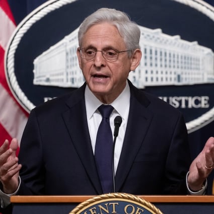 US Attorney General Merrick Garland announces actions to disrupt the fentanyl precursor supply chain at the Justice Department in Washington on June 23. The department has arrested two people and unsealed indictments charging companies based in China and their employees with crimes related to fentanyl production, distribution and sales resulting from precursor chemicals. Photo: EPA-EFE