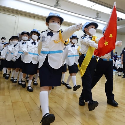 Kindergarten pupils compete in a flag-raising competition at a patriotic education centre in Sha Tin in January 7. Photo: Dickson Lee