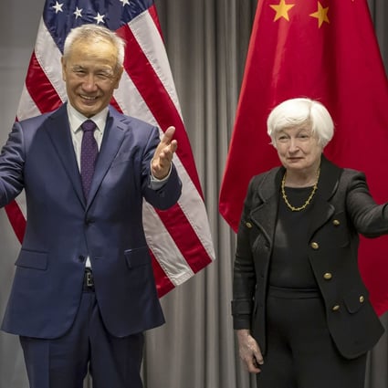 US Treasury Secretary Janet Yellen meets with Liu He for talks in January. Photo: AP