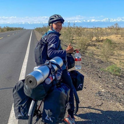 Ochiroo Batbold poses for a photo on his journey from Mongolia to Manchester. Photo: Instagram/@mr.wazza