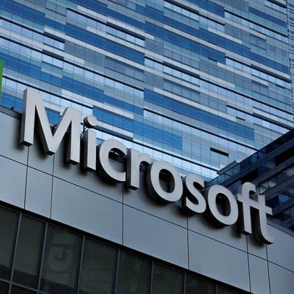 The logo of software giant Microsoft Corp sign is shown on top of the Microsoft Theatre in Los Angeles, California, on October 19, 2018. Photo: Reuters