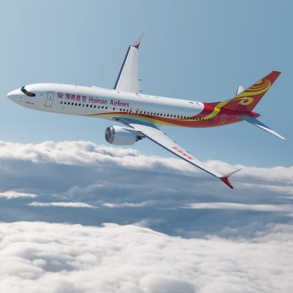 A Boeing 737 Max 8 with the livery of Hainan Airlines. The Civil Aviation Administration of China (CAAC) ordered all domestic carriers to stop flying the aircraft by 6pm, March 11, pending an investigation. Hainan Airlines operates 16 of the aircraft. Photo: SCMP/Hainan Airlines