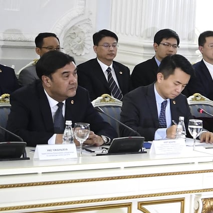 Nur Bekri, left front, with vice premier Han Zheng, third from left, in Moscow, Russia, last year. Bekri, the former head of China's energy planning agency, has been expelled from the country's ruling Communist Party and dismissed from his posts, China's disciplinary committee announced on Saturday. Photo: Xinhua