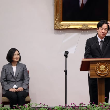 Taiwanese President Tsai Ing-wen looks on as then premier-designate William Lai speaks during a press conference in Taipei in September 2017. Lai has challenged Tsai for the DPP’s nomination to contest the 2020 presidential election. Photo: CNA