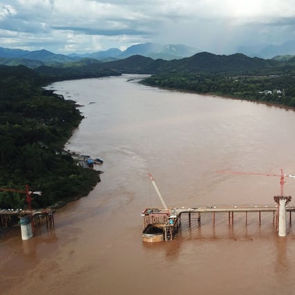 A railway bridge under construction by Chinese engineers across the Mekong River in Luang Prabang. Photo: Xinhua