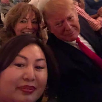 Cindy Yang with US President Donald Trump at a Super Bowl party at Mar-a-Lago on February 3. Photo: TNS