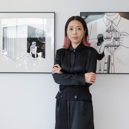 Korean illustrator Henn Kim at her solo show “My Black Rainbows” at Gallery by the Harbour in Harbour City, Hong Kong. Photo: Gallery by the Harbour